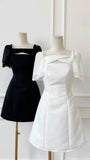 Niulatu A line Short Sleeves Satin Homecoming Dress HZ1110