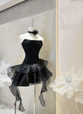 Niulatu A Line Strapless Black Homecoming Dress Birthday Outfits HZ1110