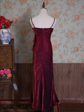 Niulatu A Line Spaghetti Straps Burgundy Long Prom Dresses HZ1110