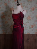 Niulatu A Line Spaghetti Straps Burgundy Long Prom Dresses HZ1110