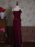 Niulatu A Line Spaghetti Straps Burgundy Long Prom Dresses HZ1110