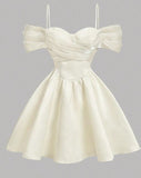 Niulatu A Line Spaghetti Straps Ivory Satin Homecoming Dress Birthday Outfits HZ1110