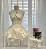 Niulatu A Line Strapless Ivory Satin Homecoming Dress Birthday Outfits HZ1110