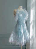 Niulatu A Line Short Blue Homecoming dress For Teens Birthday Outfits HZ1110