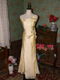 Niulatu A Line Spaghetti Straps Gold Long Prom Dresses HZ1110