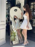 Niulatu A Line Straps Ivory Satin Short Homecoming Dress Birthday Outfits HZ1110