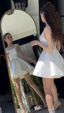 Niulatu A Line Straps Ivory Satin Short Homecoming Dress Birthday Outfits HZ1110