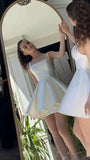 Niulatu A Line Straps Ivory Satin Short Homecoming Dress Birthday Outfits HZ1110