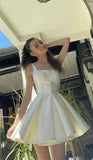 Niulatu A Line Straps Ivory Satin Short Homecoming Dress Birthday Outfits HZ1110