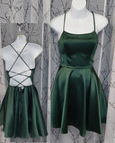 Niulatu A Line Spaghetti Straps Green Short Backless Homecoming Dress HZ1110
