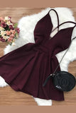 Niulatu burgundy sleeveless v-neck fashion dress homecoming dresses HZ1110