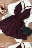 Niulatu burgundy sleeveless v-neck fashion dress homecoming dresses HZ1110