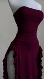 Niulatu Sheath Strapless Burgundy Slit Prom Dresses Homecoming Dress HZ1110