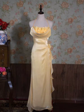 Niulatu Mermaid Halter Yellow Flowers Long Prom Dresses HZ1110