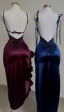 Niulatu Mermaid Spaghetti Straps Custom Silk Satin Blue Long Prom Dresses HZ1110