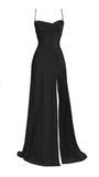 Niulatu Mermaid Spaghetti Straps Custom Black Slit Long Prom Dresses HZ1110