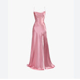 Niulatu Mermaid Spaghetti Straps Custom Pink Slit Long Prom Dresses HZ1110