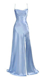 Niulatu Mermaid Spaghetti Straps Custom Light Sky Blue Slit Long Prom Dresses HZ1110