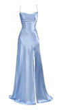 Niulatu Mermaid Spaghetti Straps Custom Light Sky Blue Slit Long Prom Dresses HZ1110