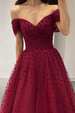 Niulatu Gown Off Shoulder Burgundy Tulle Tea Length Prom Dresses Homecoming Dress HZ1110