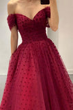 Niulatu Gown Off Shoulder Burgundy Tulle Tea Length Prom Dresses Homecoming Dress HZ1110