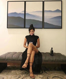 Niulatu Sheath High Neckline Black Slit Long Prom Dress HZ1110