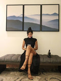 Niulatu Sheath High Neckline Black Slit Long Prom Dress HZ1110