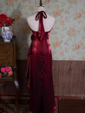 Niulatu Mermaid Halter Burgundy Flowers Long Prom Dresses HZ1110