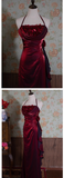 Niulatu Mermaid Halter Burgundy Flowers Long Prom Dresses HZ1110