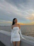 Niulatu Sheath Strapless White Short Homecoming Dress Birthday Outfits HZ1110