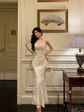 Niulatu Mermaid Spaghetti Straps Date Night Dress Floral Ivory Satin Prom Dresses Birthday Outfit SD744
