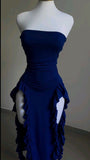 Niulatu Sheath Strapless Slit Prom Dresses Homecoming Dress HZ1110