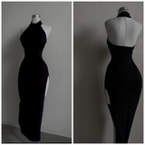 Niulatu Sheath High Neckline Black Long Prom Dress HZ1110