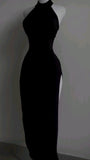 Niulatu Sheath High Neckline Black Long Prom Dress HZ1110