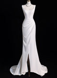 Niulatu White Satin Wedding Dress Mermaid Wedding Dresses for Bride HZ1110