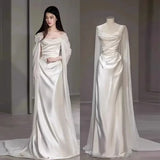 Niulatu White Satin Wedding Dress Simple Two Wear Slim Travel Photography Satin Outgoing Dresses HZ1110