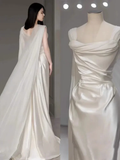 Niulatu White Satin Wedding Dress Simple Two Wear Slim Travel Photography Satin Outgoing Dresses HZ1110