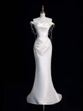 Niulatu Mermaid Wedding Dresses White Off The Shoulder Satin Wedding Dress HZ1110
