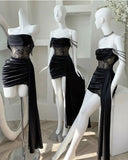 Niulatu Sheath Strapless Black Satin Homecoming Dress Birthday Outfits HZ1110