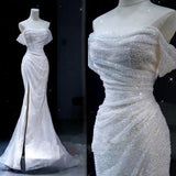 Niulatu Wedding Dress White Mermaid Sequin Short Sleeves Wedding Dresses HZ1110