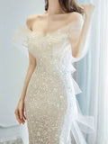 Niulatu Wedding Dress White Mermaid Off The Shoulder Short Sleeves Wedding Dresses HZ1110