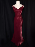Niulatu Mermaid Straps Organza Long Burgundy Prom Dresses HZ1110