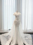 Niulatu White Mermaid Off The Shoulder Sequin Long Wedding Dresses HZ1110