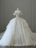 Niulatu Ball Gown Off The Shoulder Sequin Lace Long Wedding Dresses HZ1110