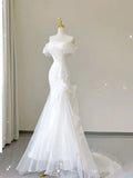 Niulatu Mermaid Off The Shoulder Long White Wedding Dresses HZ1110