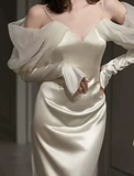 Niulatu Mermaid Straps Long Sleeves Satin Wedding Dresses HZ1110