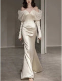 Niulatu Mermaid Straps Long Sleeves Satin Wedding Dresses HZ1110