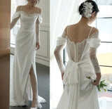 Niulatu Mermaid Straps Long Sleeves Satin Lace Slit Wedding Dresses HZ1110
