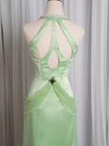Niulatu Mermaid Halter Mint Green Long Prom Dresses HZ1110