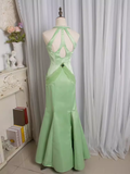 Niulatu Mermaid Halter Mint Green Long Prom Dresses HZ1110